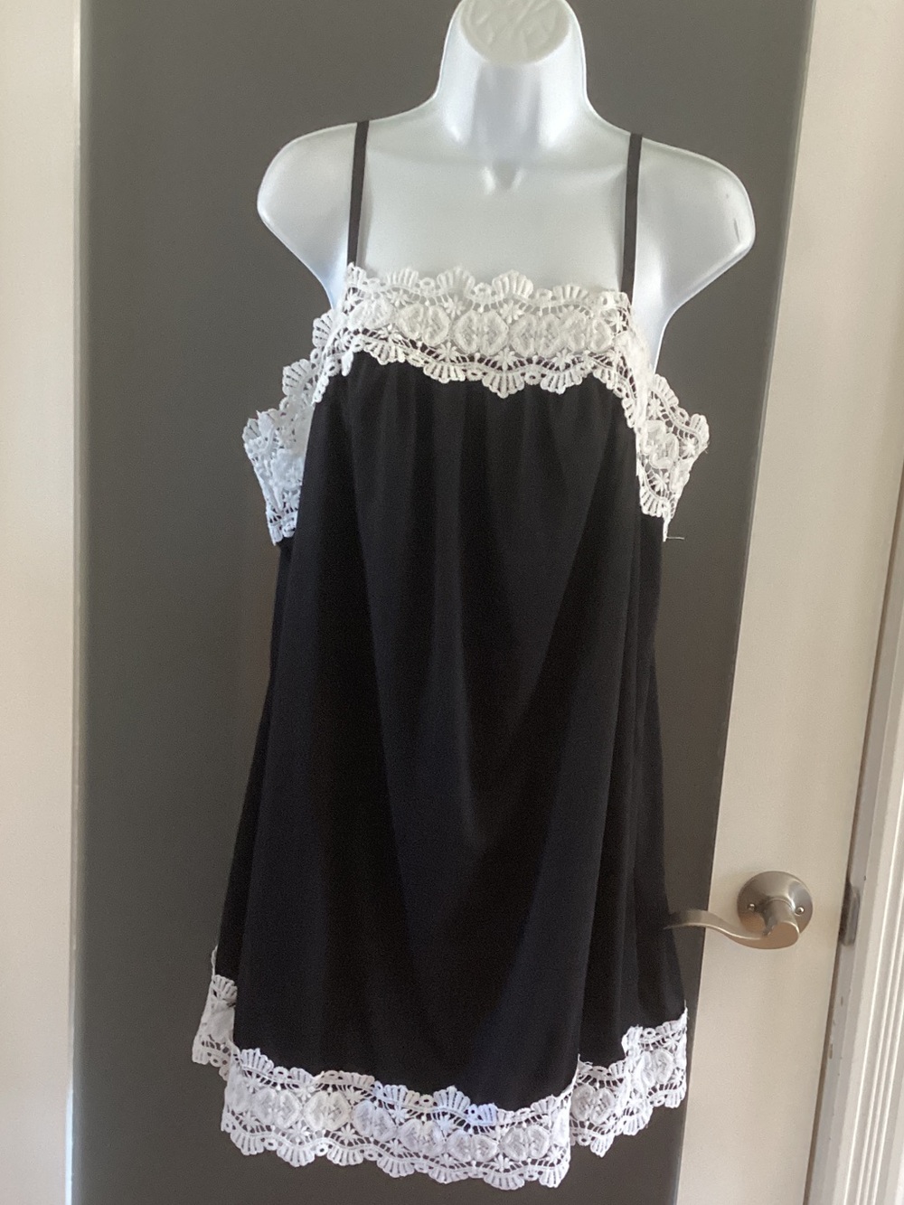 SHEIN Black Dress with White Lace Trim